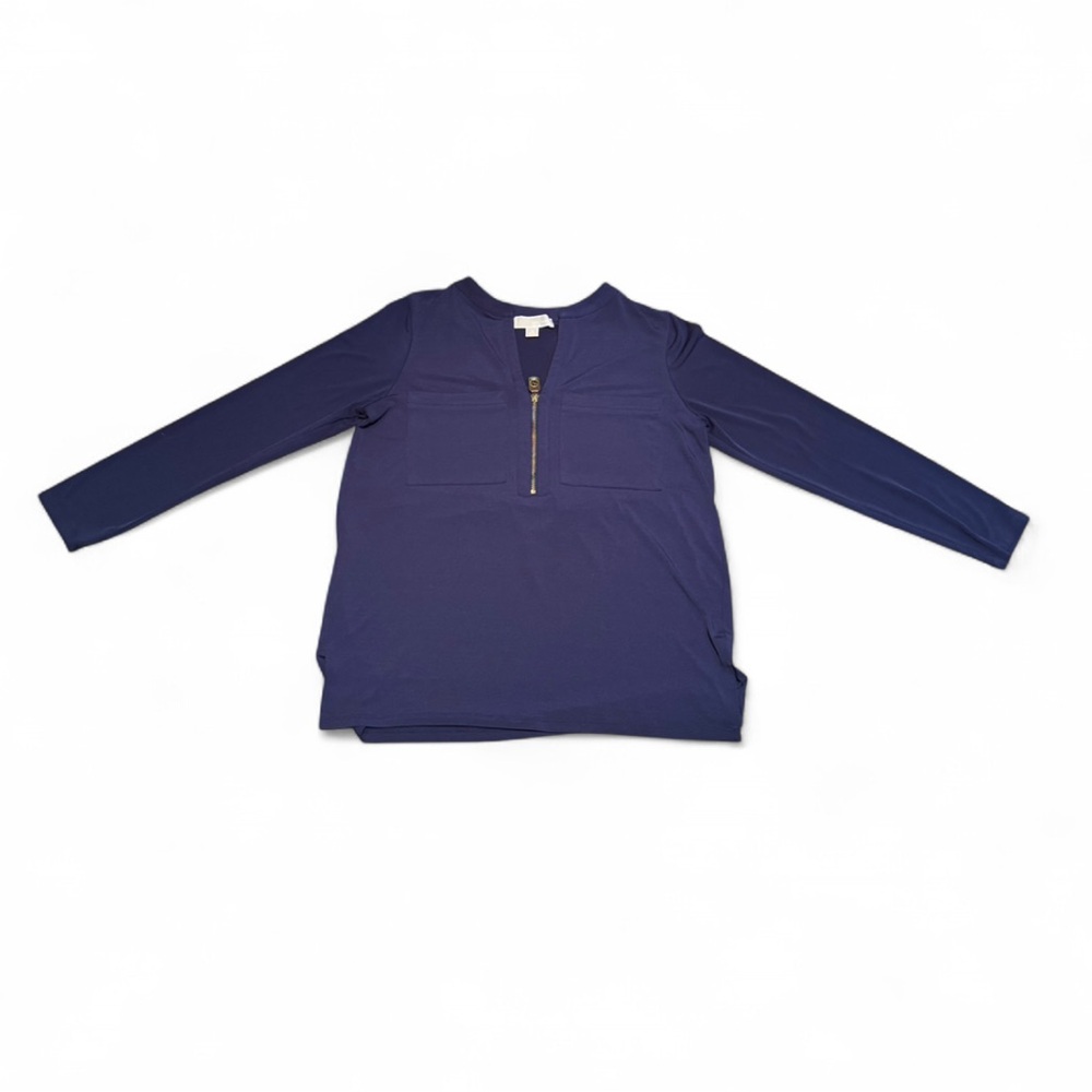 MICHAEL Michael Kors - Navy Long-sleeve Blouse with Gold Zipper